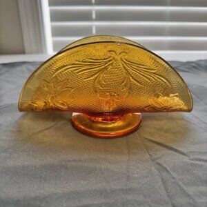 Tiara Indiana Glass Sandwich Pattern Amber Footed Napkin Holder